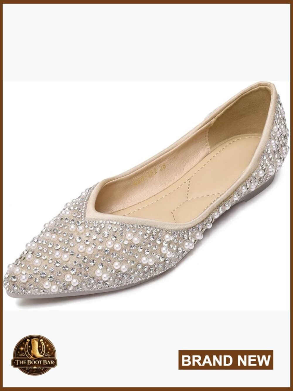 Rhinestone Flats Pointed Toe Pearl Diamond Low Heel Dress Wedding Work Ballet